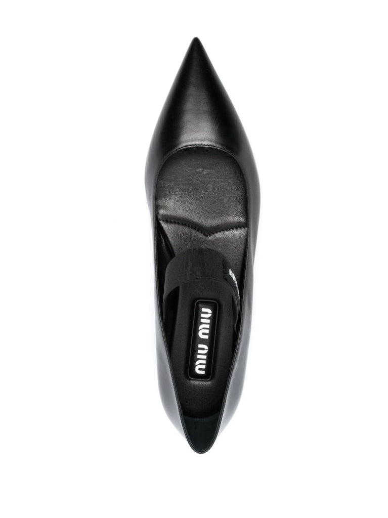 Black Logo Strap Flat Mary Jane Pumps