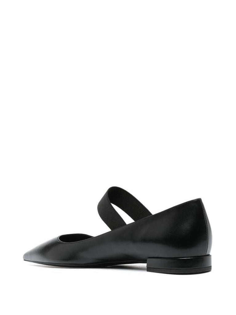 Black Logo Strap Flat Mary Jane Pumps