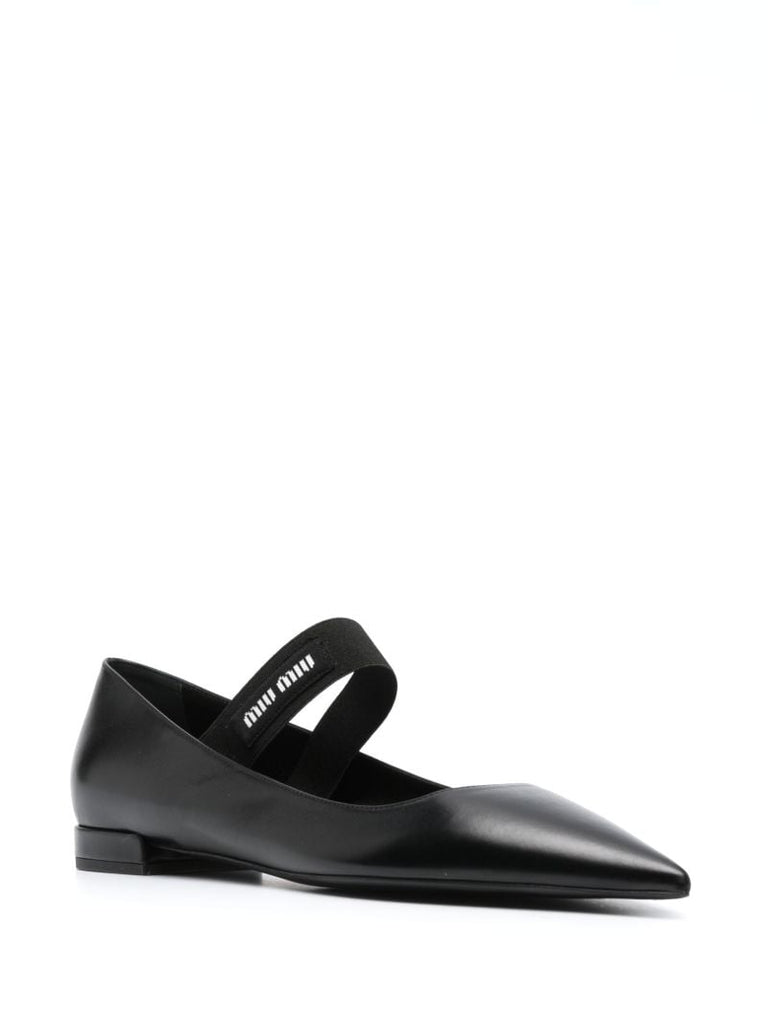 Black Logo Strap Flat Mary Jane Pumps