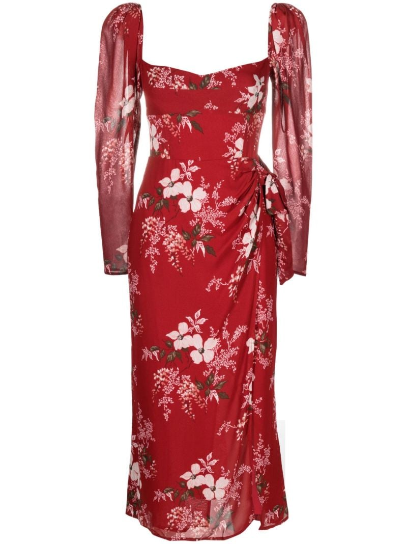 Red Theo Floral-print Midi Dress