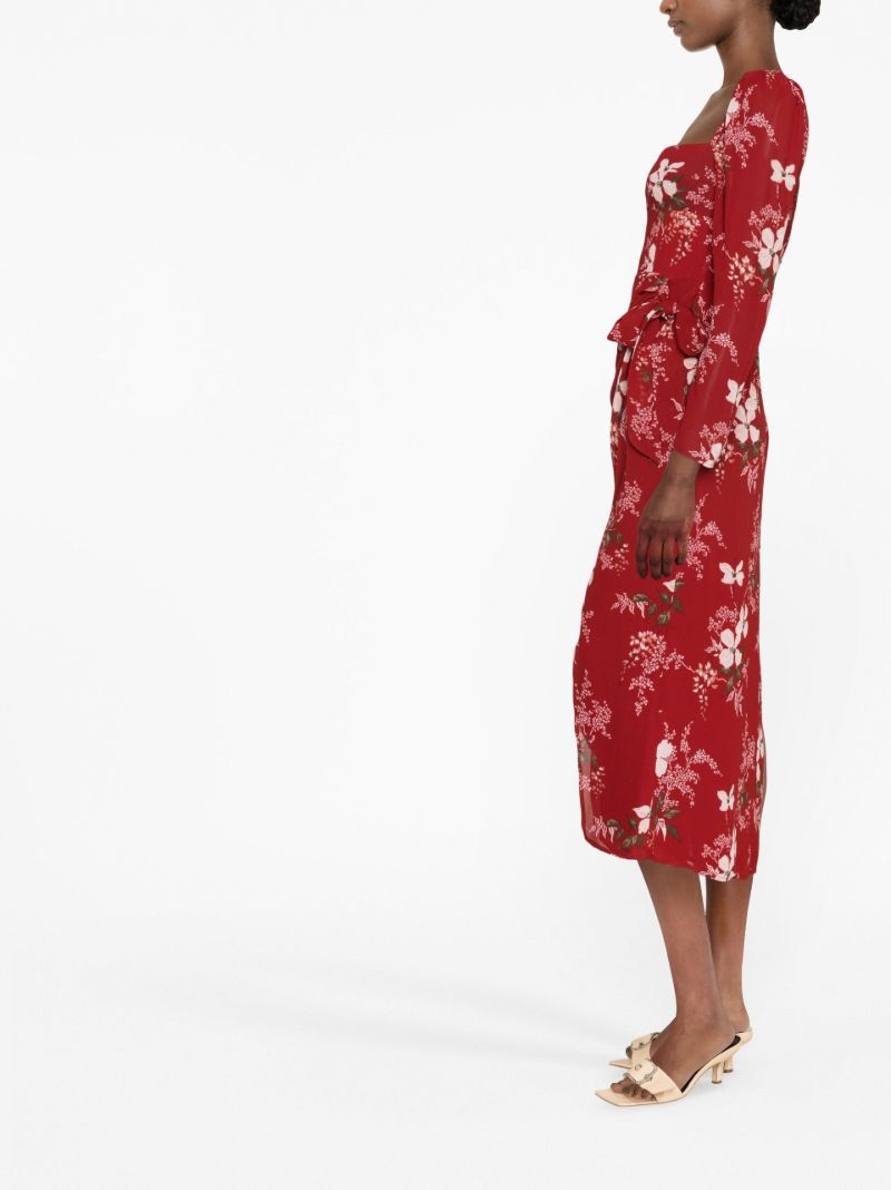 Red Theo Floral-print Midi Dress