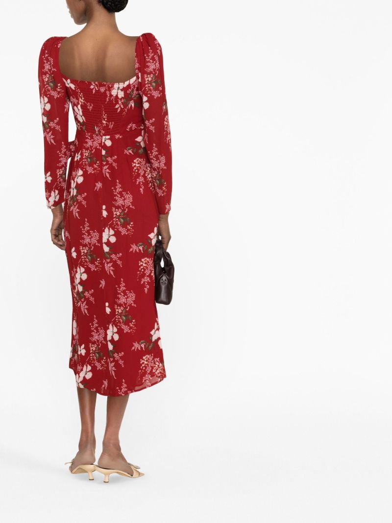 Red Theo Floral-print Midi Dress