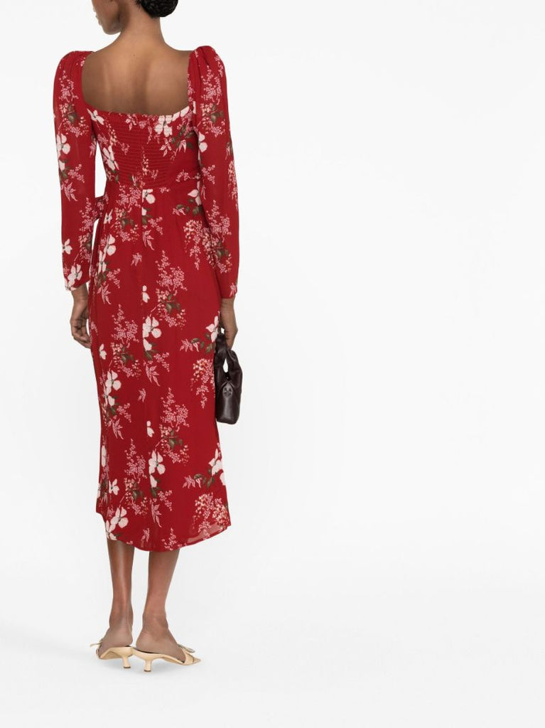 Red Theo Floral-print Midi Dress