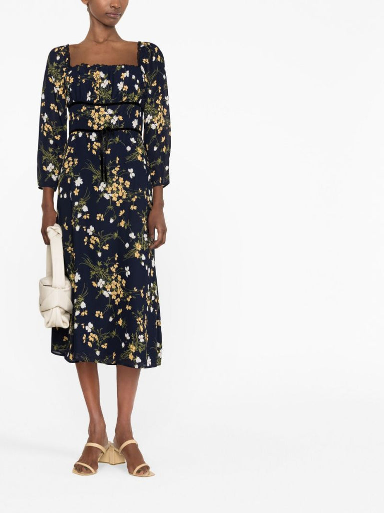 Black Pennie Floral Print Midi Dress