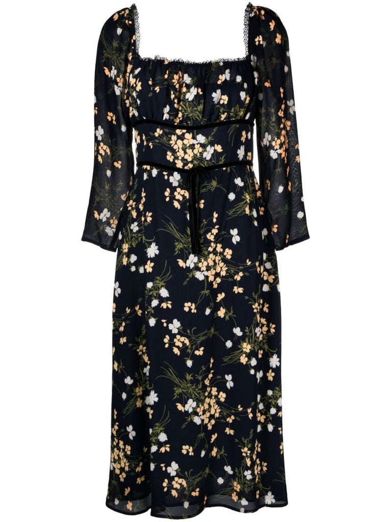 Black Pennie Floral Print Midi Dress
