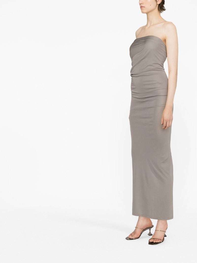 Grey Strapless Ruched Maxi Dress