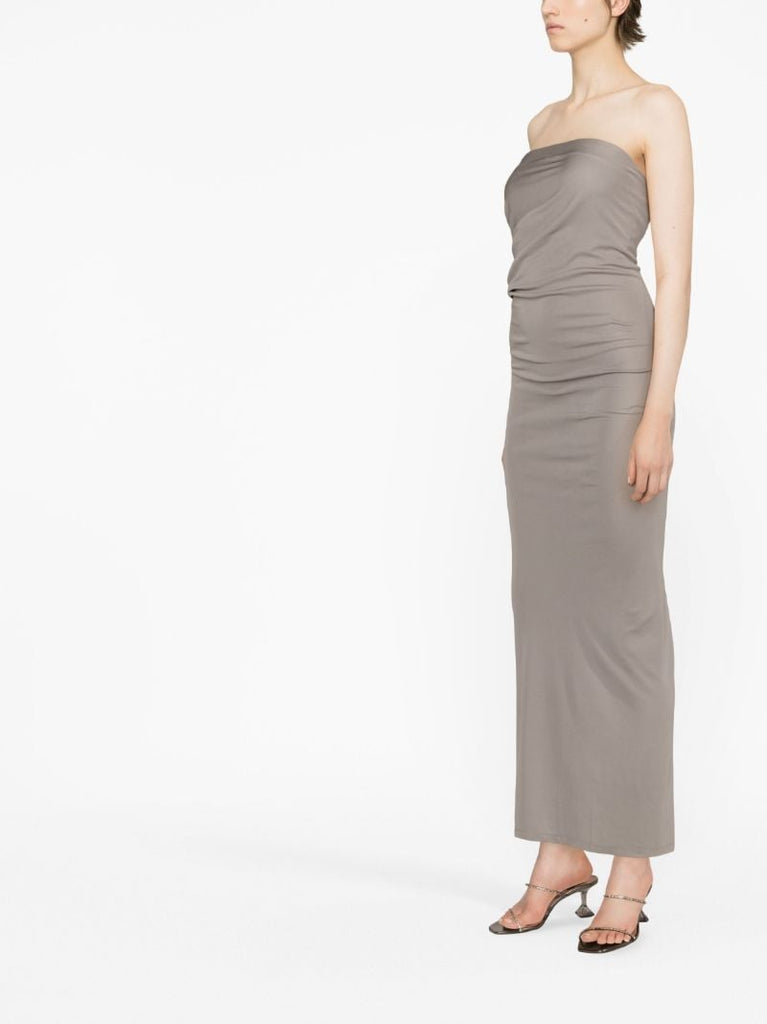 Grey Strapless Ruched Maxi Dress