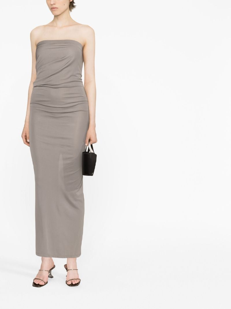 Grey Strapless Ruched Maxi Dress