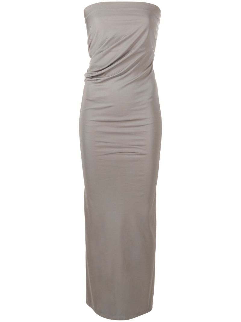 Grey Strapless Ruched Maxi Dress