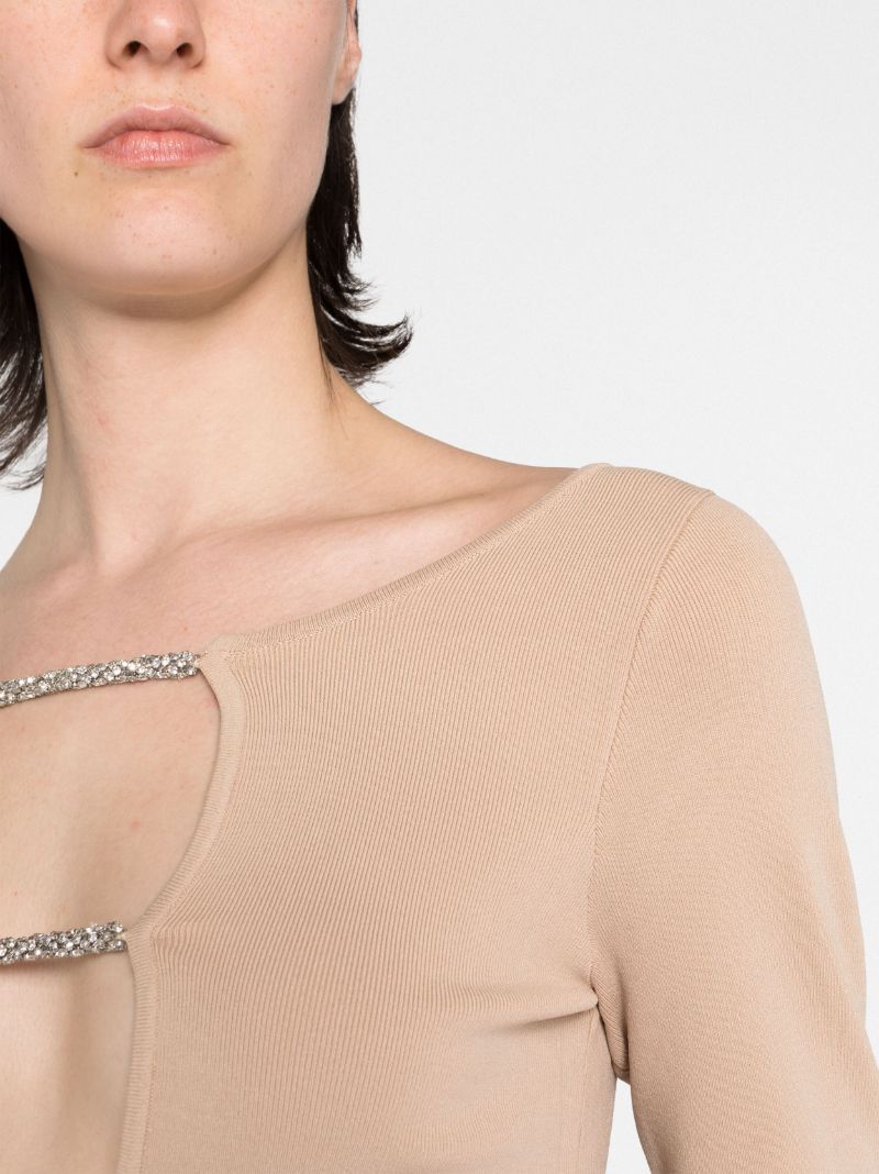 Neutral Crystal-embellished Crop Top