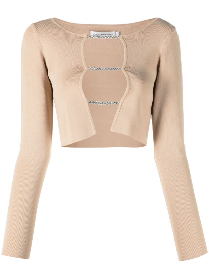 Neutral Crystal-embellished Crop Top