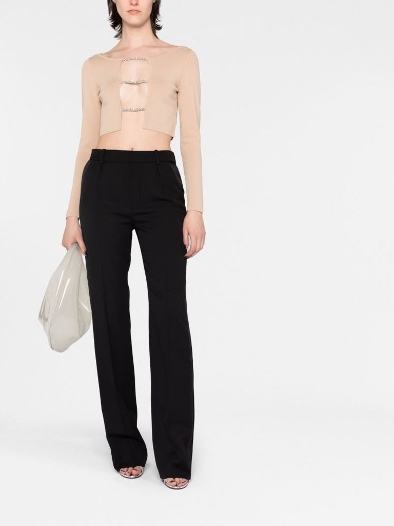 Neutral Crystal-embellished Crop Top
