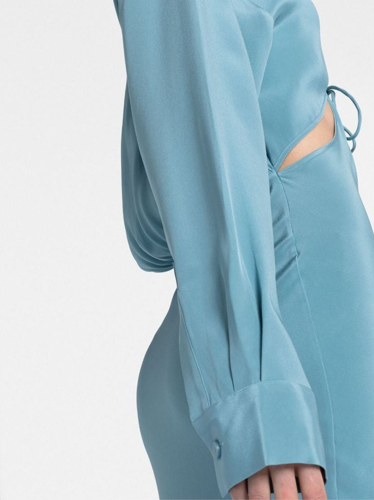 Blue Triquetra Cut-out Silk Gown