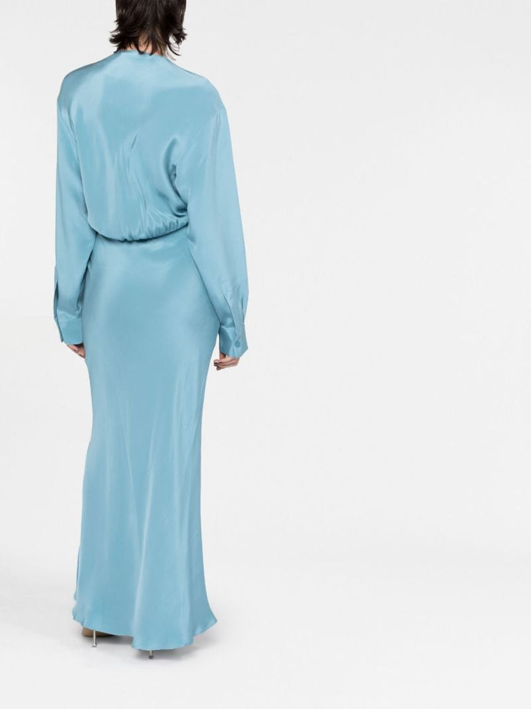 Blue Triquetra Cut-out Silk Gown