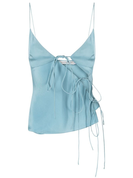 Blue Slope Tie-front Silk Camisole Top