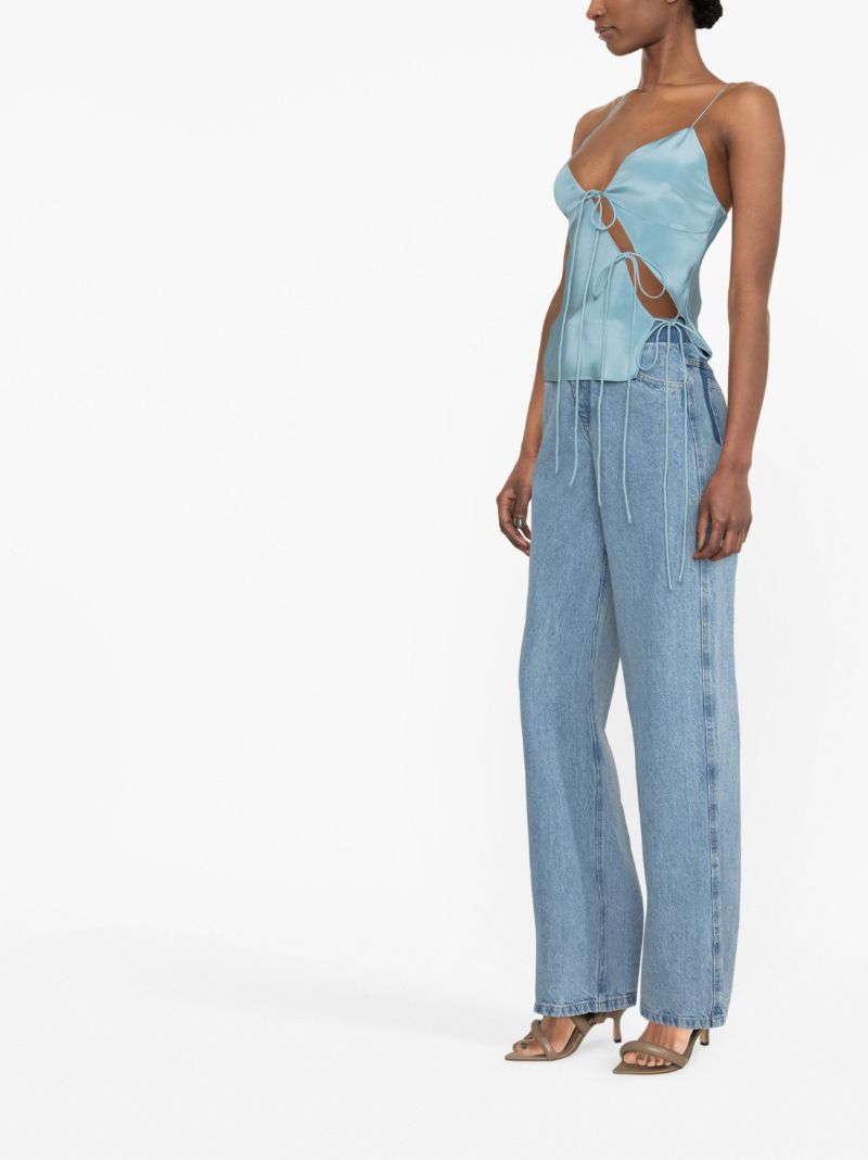 Blue Slope Tie-front Silk Camisole Top