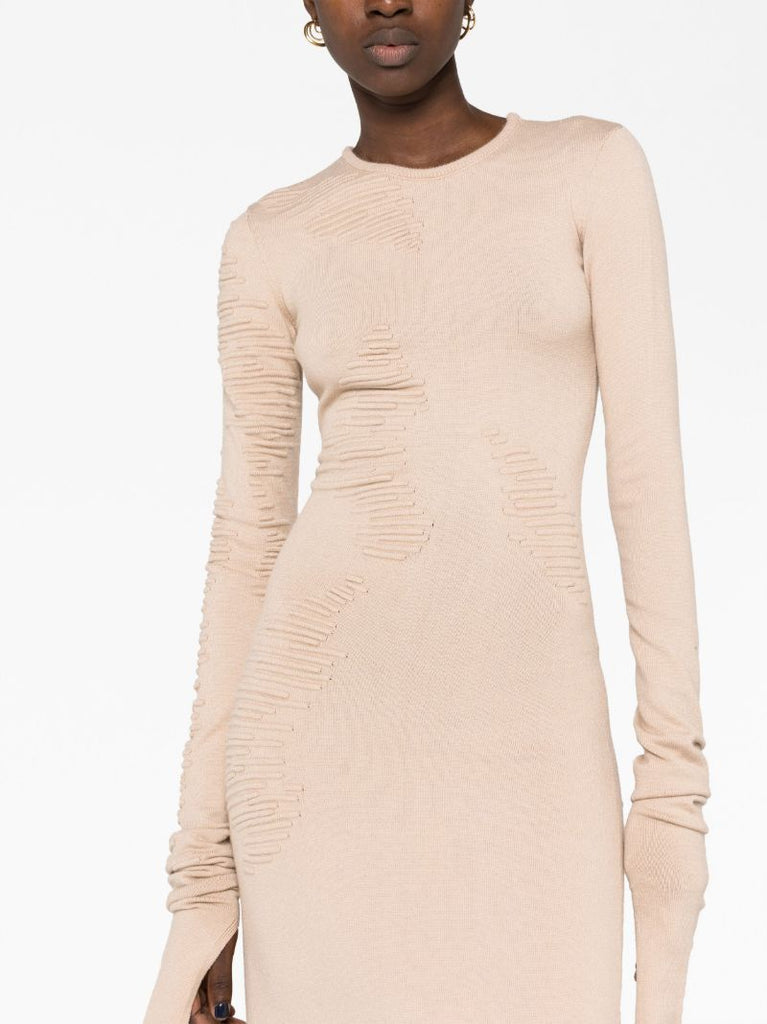 Beige Muscle Long Sleeved Dress