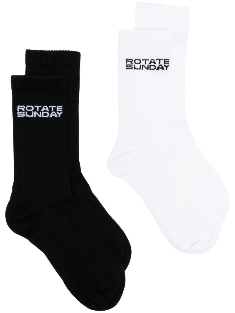 Black Logo Print Ribbed Socks