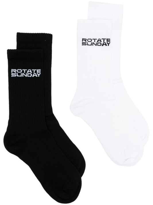 Black Logo Print Ribbed Socks