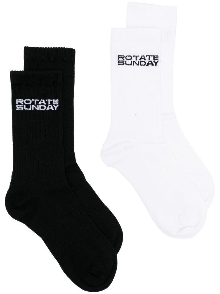 Black Logo Print Ribbed Socks