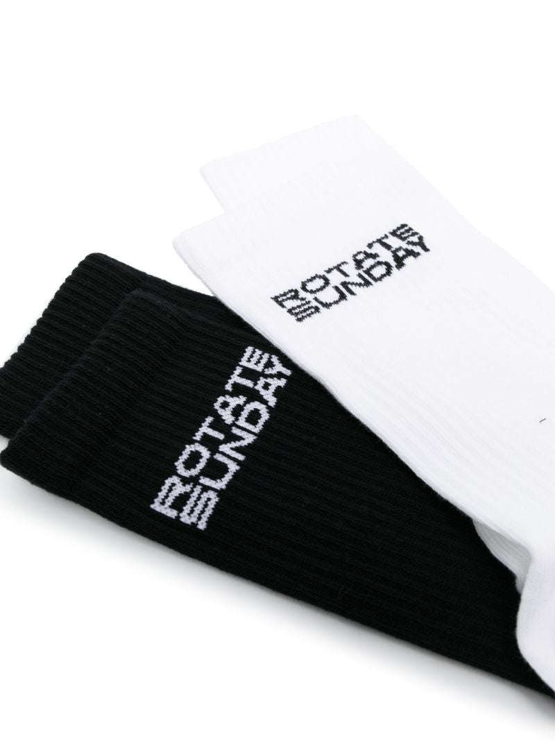 Black Logo Print Ribbed Socks