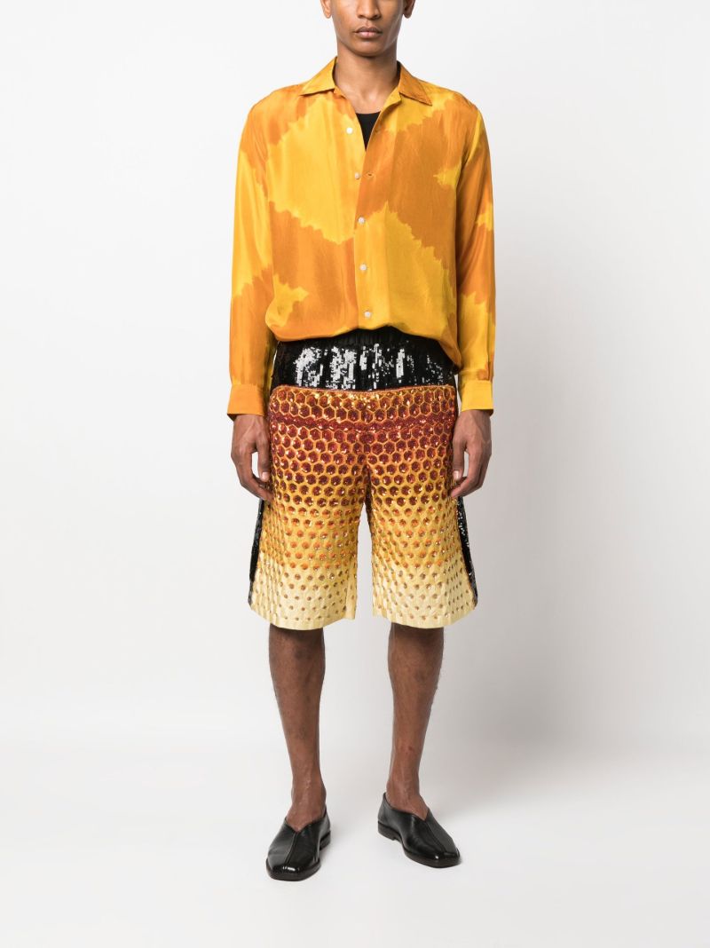 Yellow Sequin Panelled Shorts