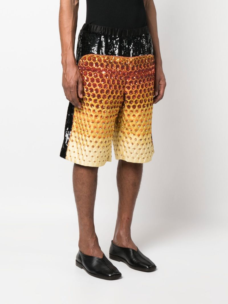 Yellow Sequin Panelled Shorts