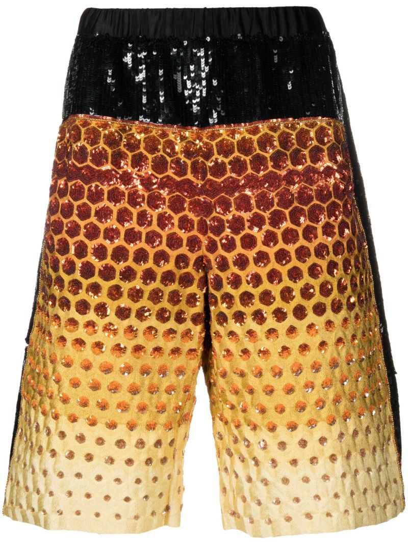 Yellow Sequin Panelled Shorts