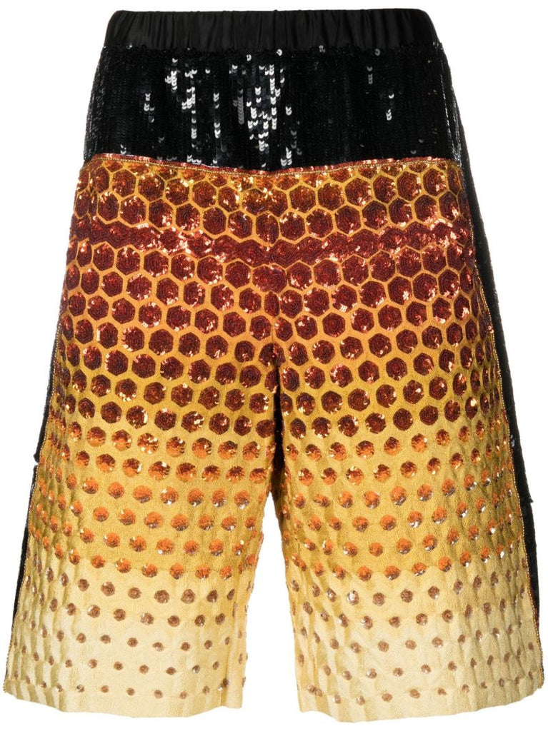 Yellow Sequin Panelled Shorts