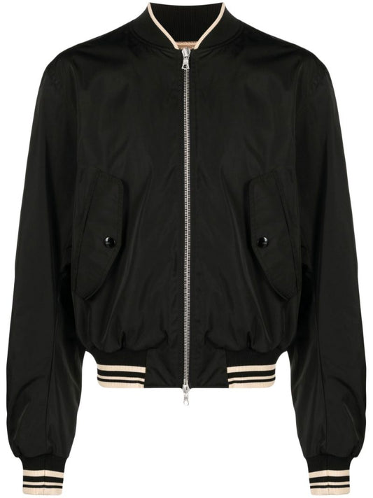 Black Striped Detailing Bomber Jacket