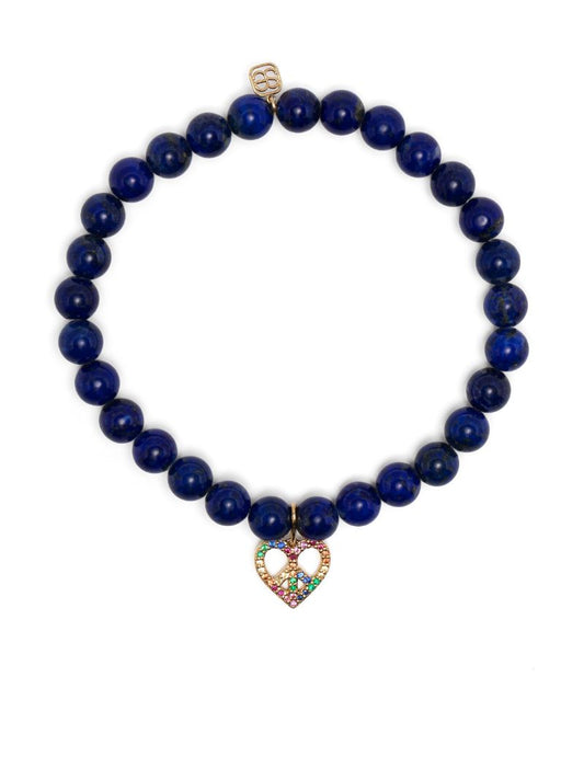 14k Yellow Gold Peace Heart Lapis Lazuli and Diamond Bracelet