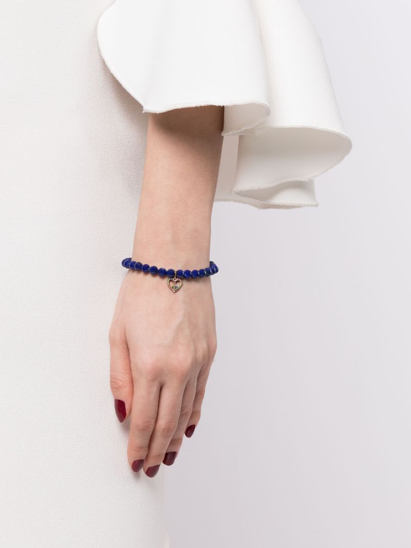 14k Yellow Gold Peace Heart Lapis Lazuli and Diamond Bracelet