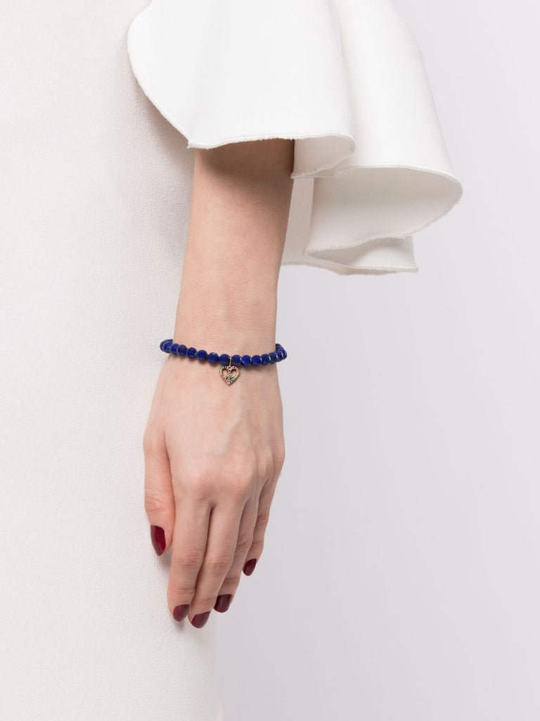 14k Yellow Gold Peace Heart Lapis Lazuli and Diamond Bracelet