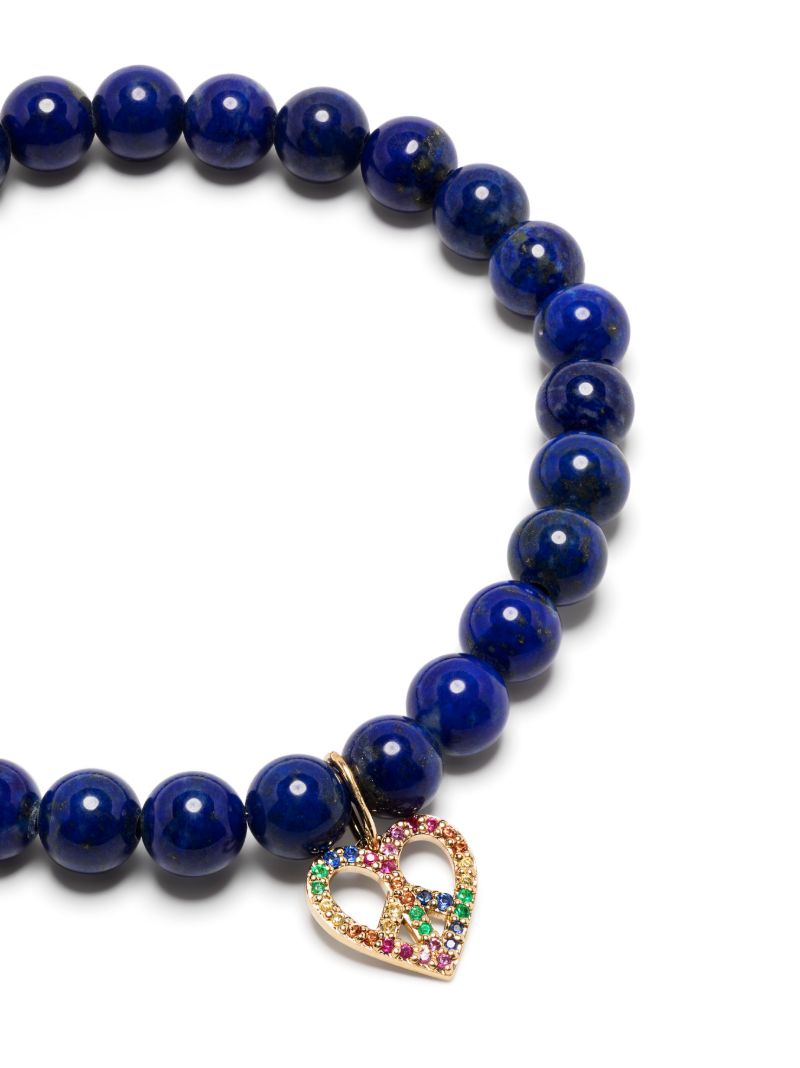 14k Yellow Gold Peace Heart Lapis Lazuli and Diamond Bracelet