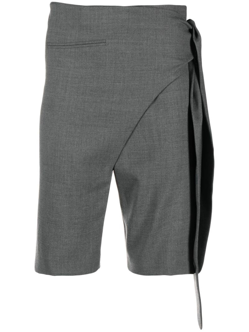 Grey Tie Fastening Wool Shorts