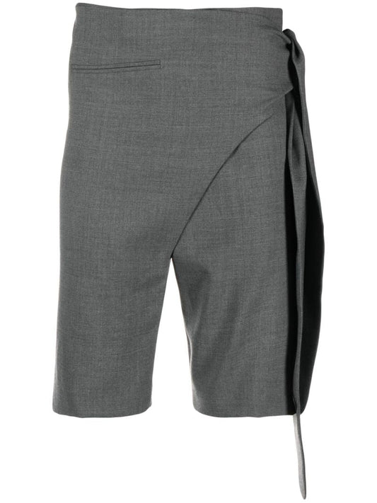 Grey Tie Fastening Wool Shorts