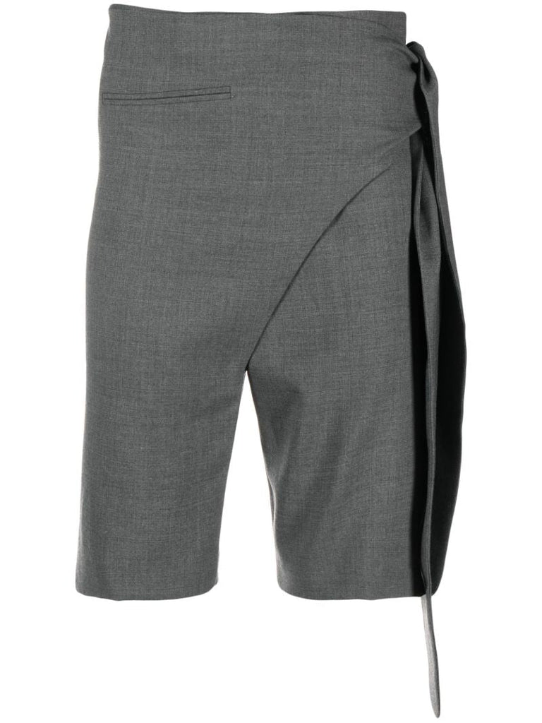 Grey Tie Fastening Wool Shorts