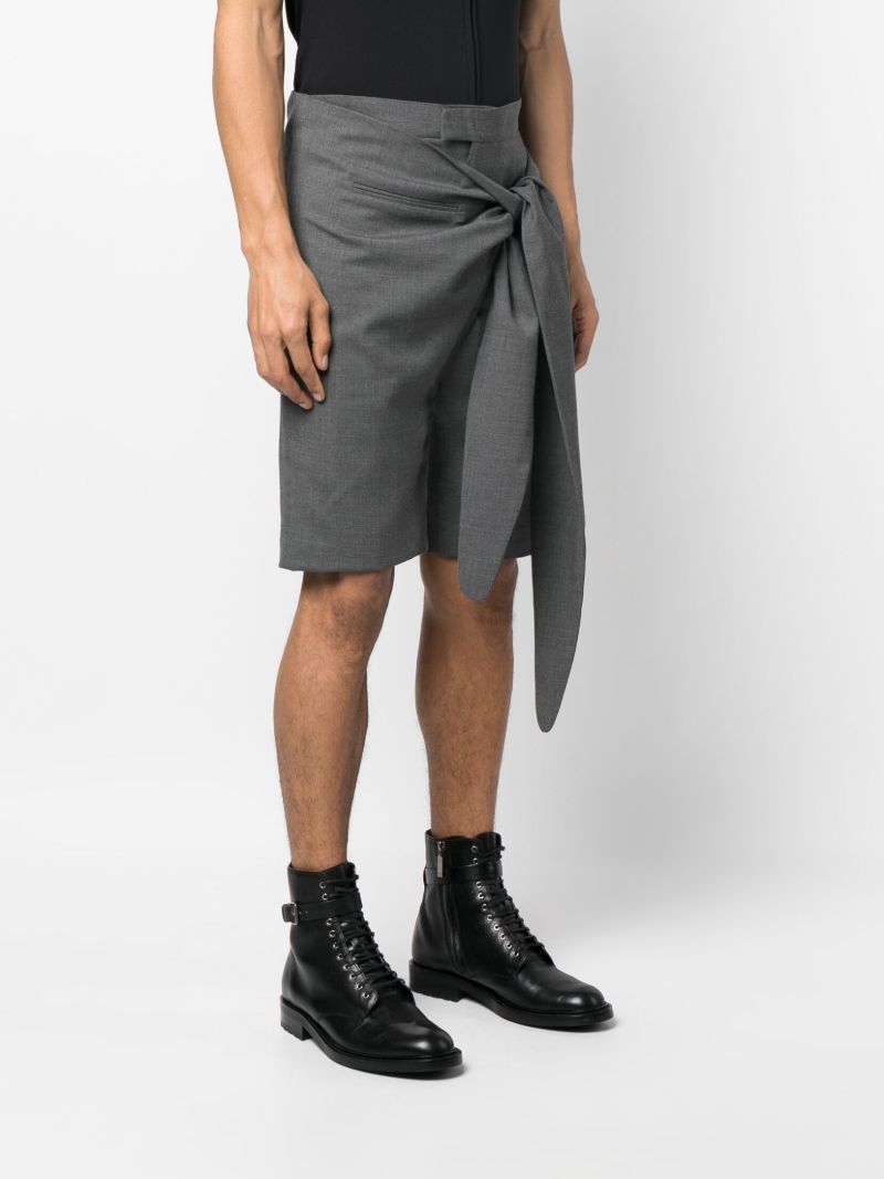 Grey Tie Fastening Wool Shorts