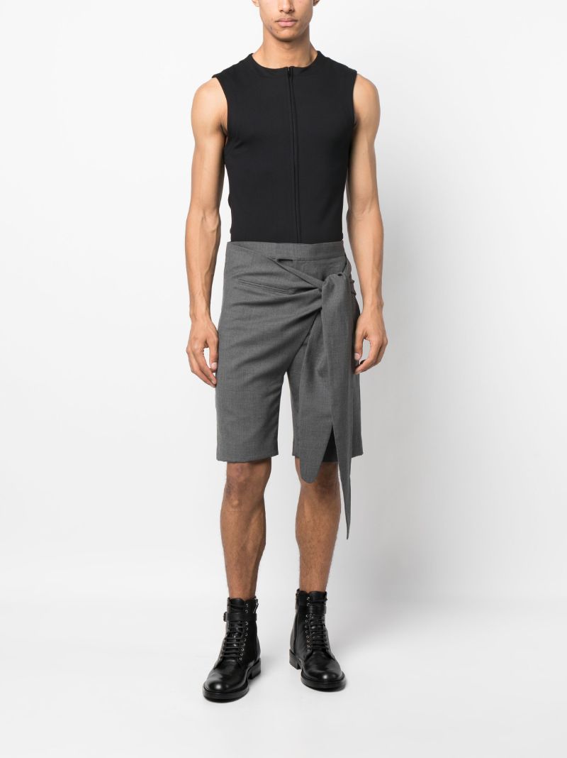 Grey Tie Fastening Wool Shorts