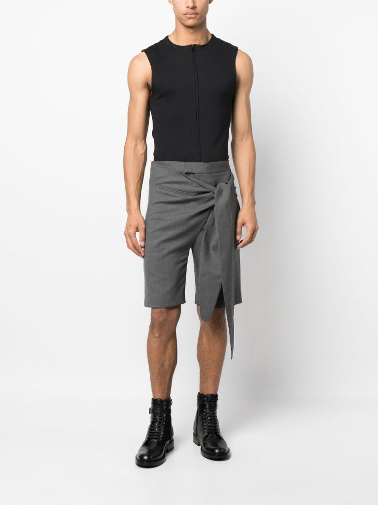 Grey Tie Fastening Wool Shorts