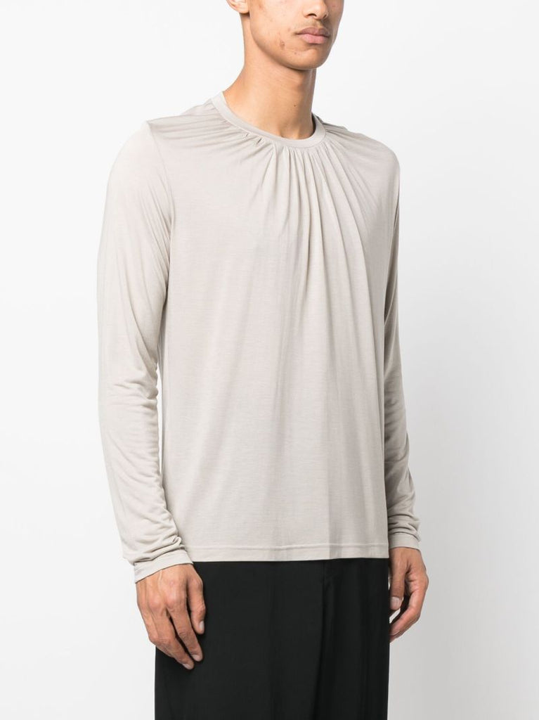 Grey Gathered Cotton T-shirt