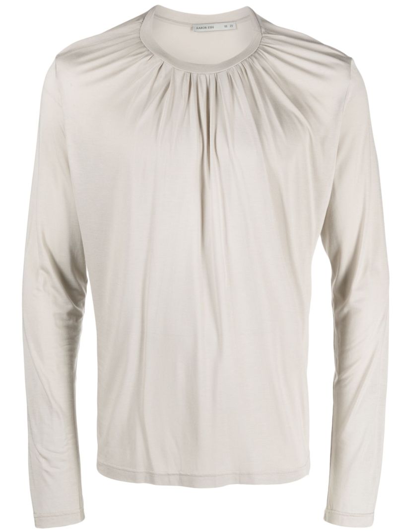 Grey Gathered Cotton T-shirt