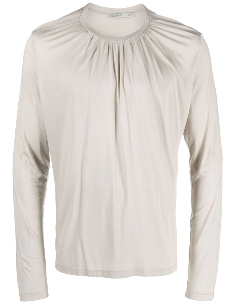 Grey Gathered Cotton T-shirt