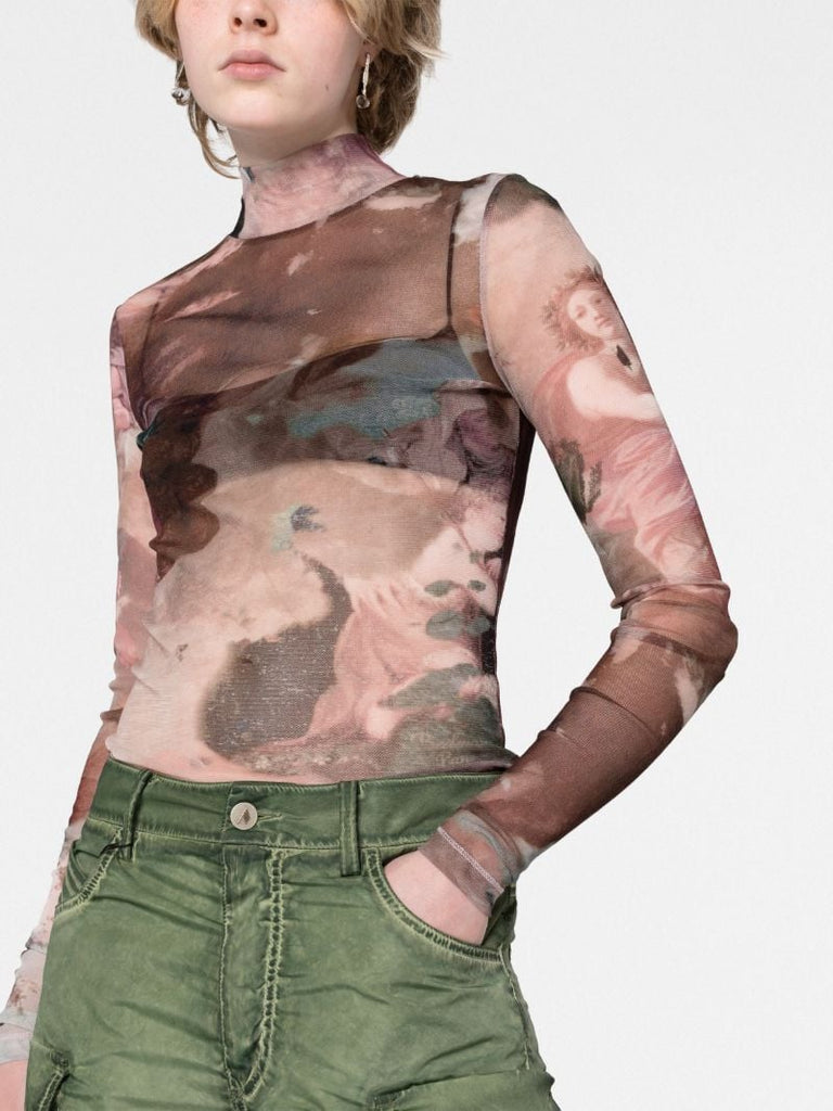 Pink Sky Print Tulle Top
