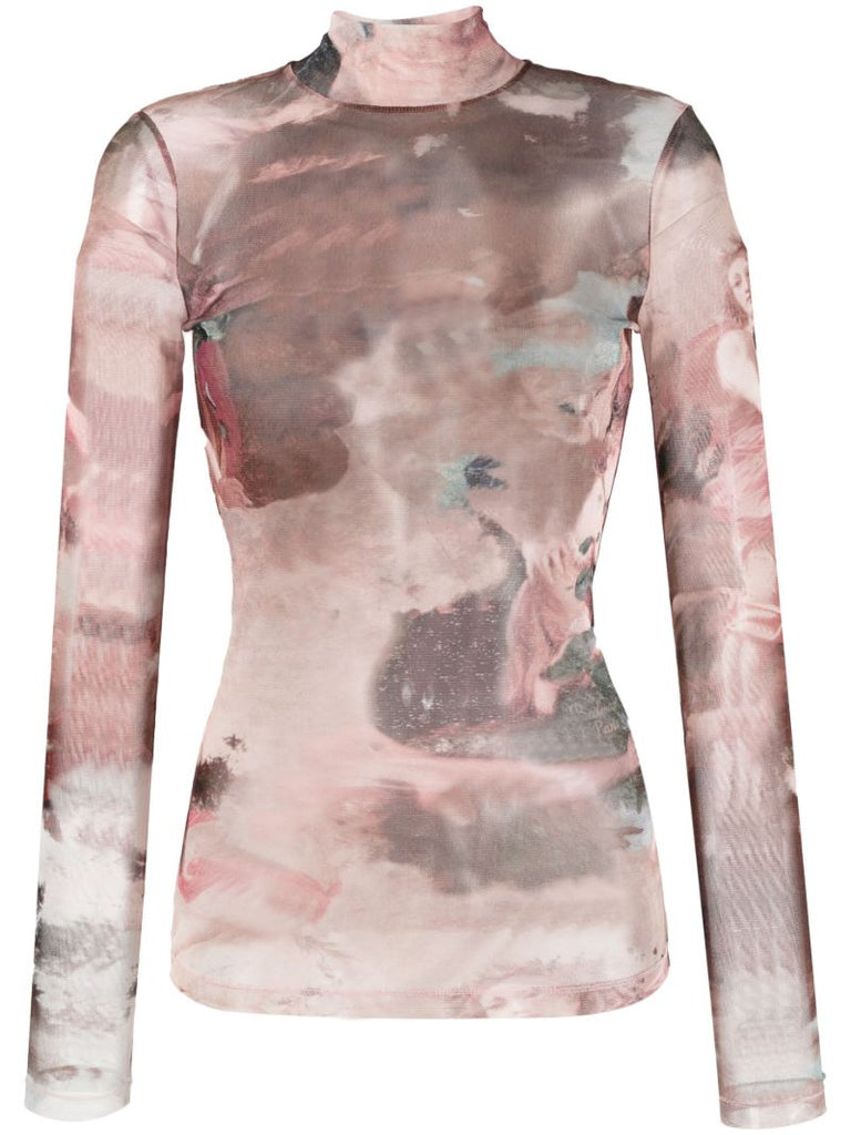 Pink Sky Print Tulle Top