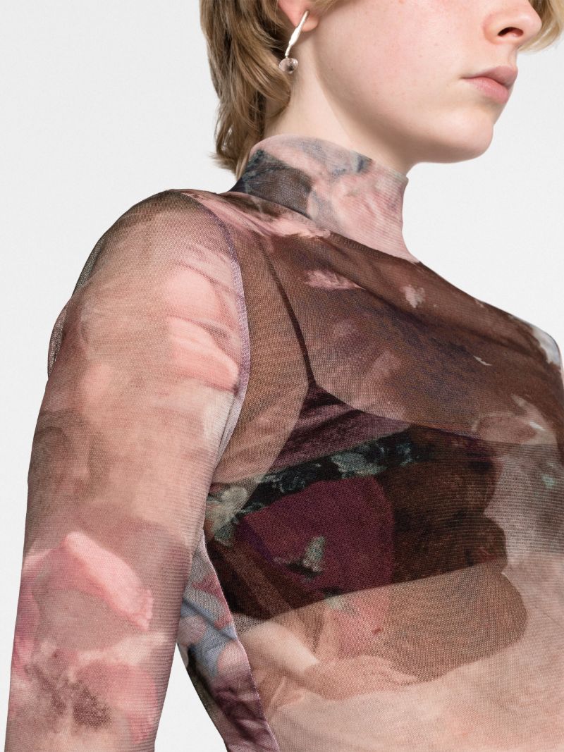 Pink Sky Print Tulle Top