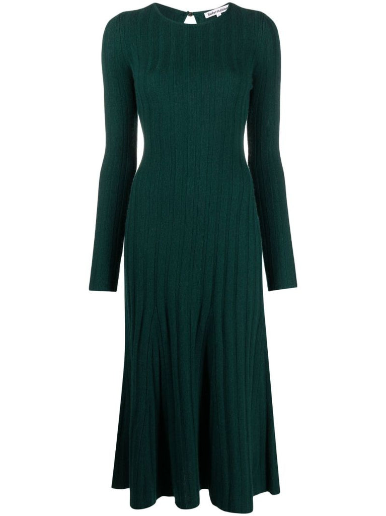 Green Knitted Cashmere Midi Dress