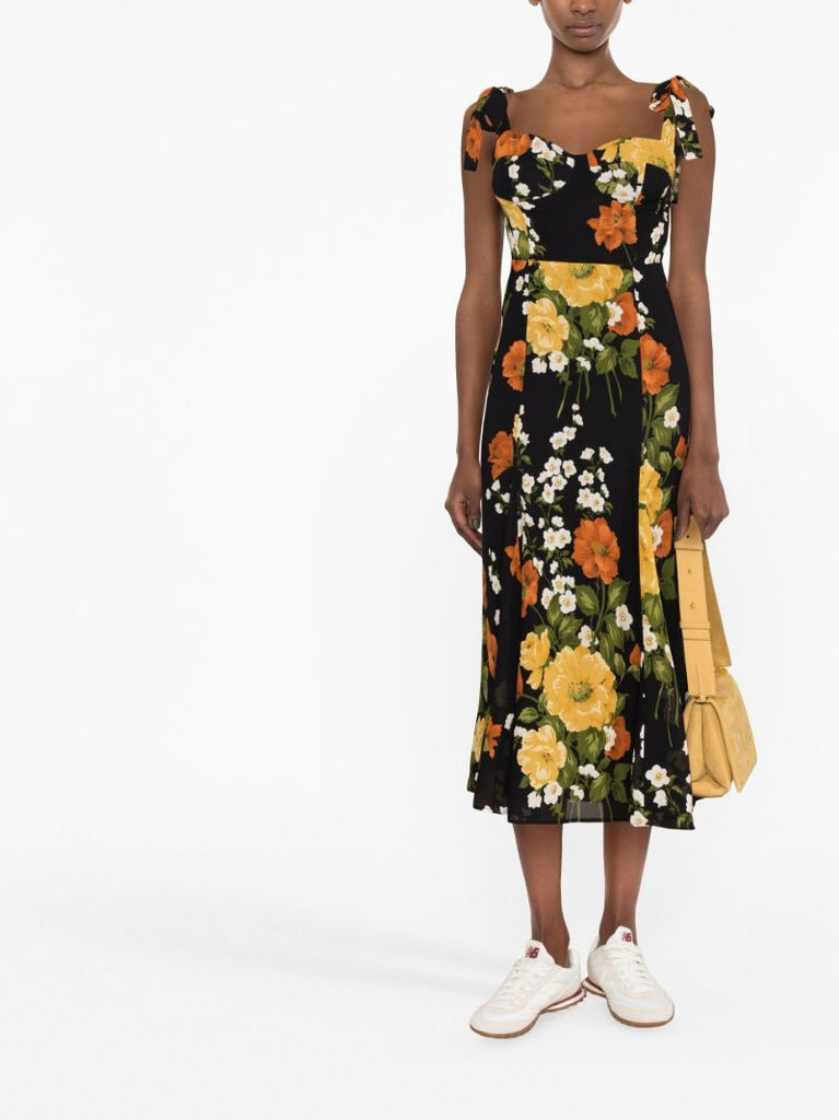 Black Nadira Floral-print Midi Dress