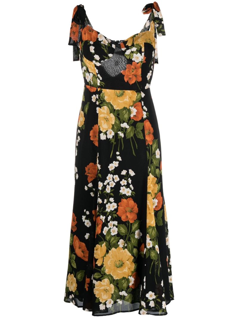 Black Nadira Floral-print Midi Dress