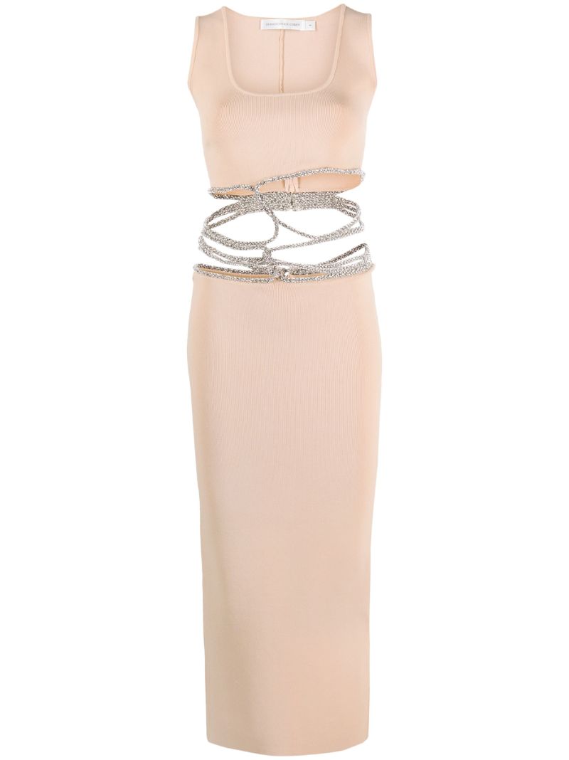Neutral Crystal-embellishment Interweaved Knitted Midi Dress